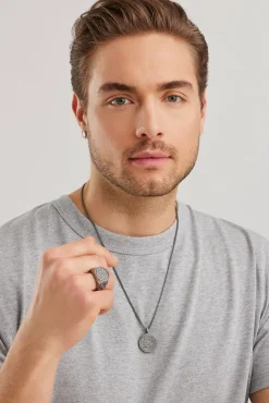 Anhänger mit Kette 925/- Silber matt oxidiert Rock Music Skull Wappen 41184719143006