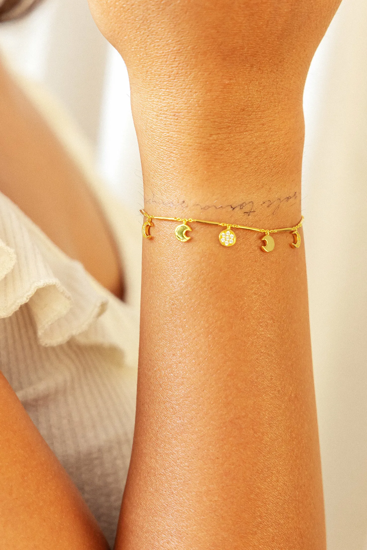 Armband 925 Silber vergoldet Anhänger Mondphasen Zirkonia 41185098399838