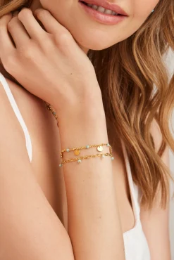 Armband 925 Silber vergoldet Amazonit Plättchen 41185009795166