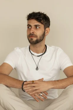 Armband Lavakugeln und Leder schwarz 21cm 41185181007966