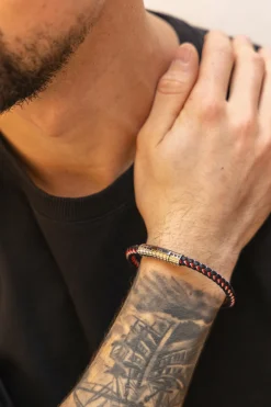 Armband Leder und Textil rot, weiß, blau 21cm 41185185071198