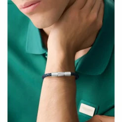 ASTON MARTIN Armband Herren AML THRILL Lederband Edelstahl Dunkelblau/Silber MJRIF5BU4