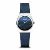 Bering Damen Armbanduhr Classic Silber Glänzend mit Blauem Milanaise-Armband 12927-307