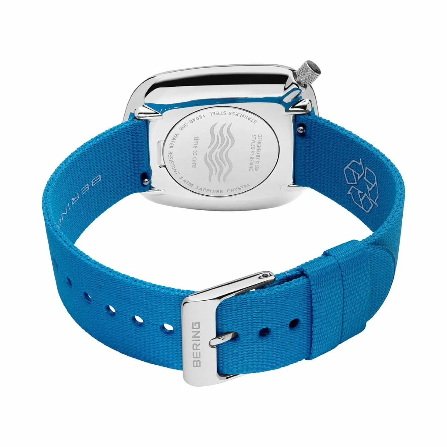 Bering Armbanduhr OCEAN PEBBLE MIT RECYCELTEM OZEAN-PLASTIK blau 18040-308