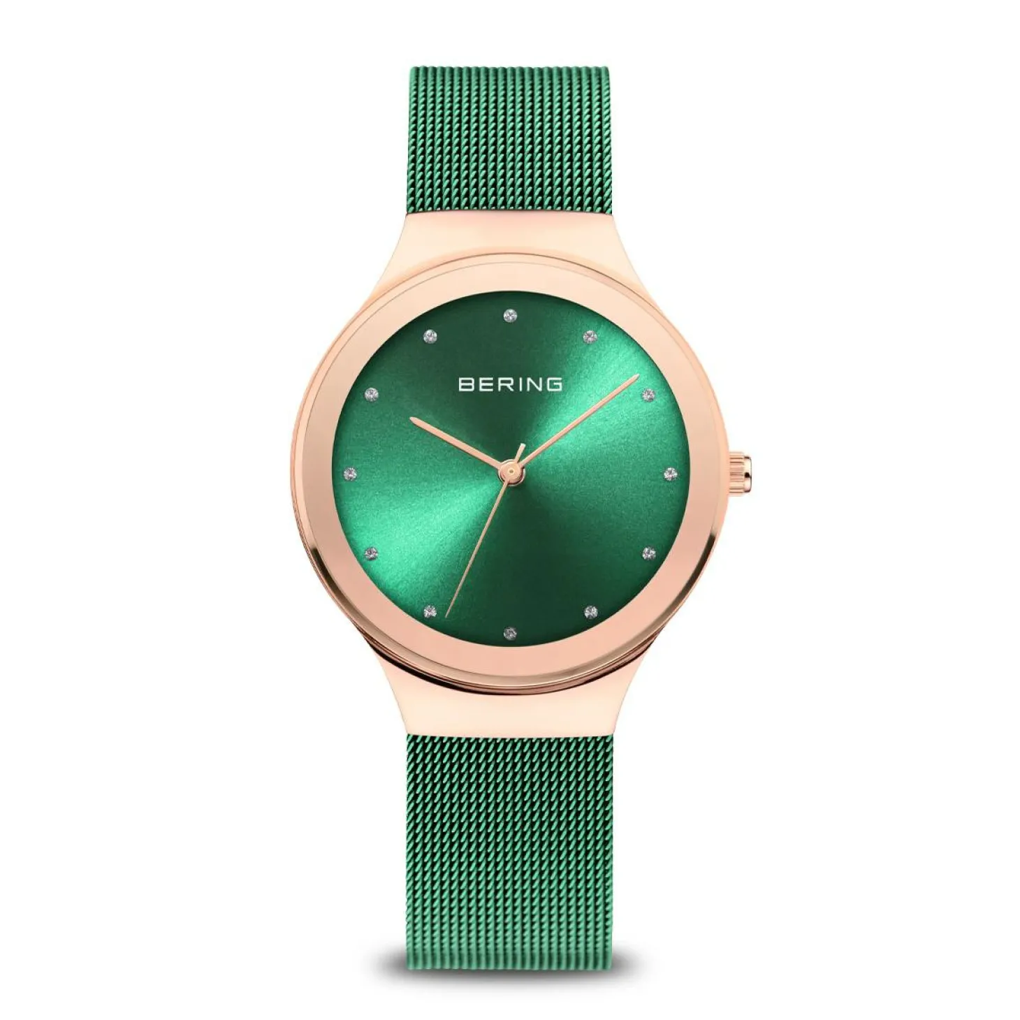 Bering Damen Armbanduhr Classic 34 mm 3 ATM Saphirglas SWAROVSKI ELEMENTS Slim Design Armband Milanaise 12934-868