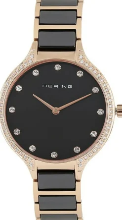 Bering Damen Armbanduhr Ceramic 34 mm Armband Edelstahlband mit Keramikelementen rosegold 30434-746