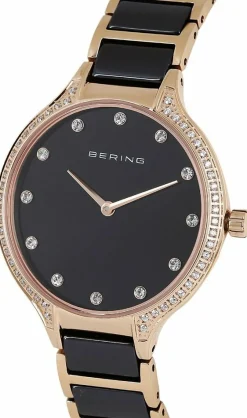 Bering Damen Armbanduhr Ceramic 34 mm Armband Edelstahlband mit Keramikelementen rosegold 30434-746
