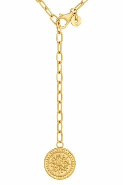 Collier 925 Silber Kette Y-Kette vergoldet Münze Sonne Karma 41184820723806