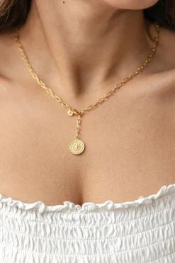 Collier 925 Silber Kette Y-Kette vergoldet Münze Sonne Karma 41184820723806