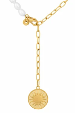 Collier 925 Silber vergoldet Y-Kette Perlen Münze Sonne Mond 41184821379166