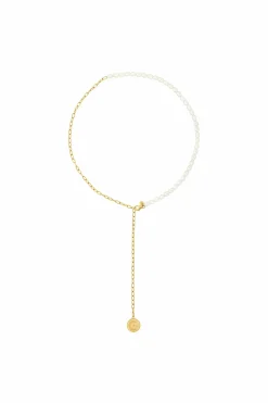 Collier 925 Silber vergoldet Y-Kette Perlen Münze Sonne Mond 41184821379166