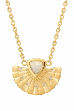 Collier 925 Silber vergoldet Fächer Anhänger mit Opal & Weißtopas 41185220919390