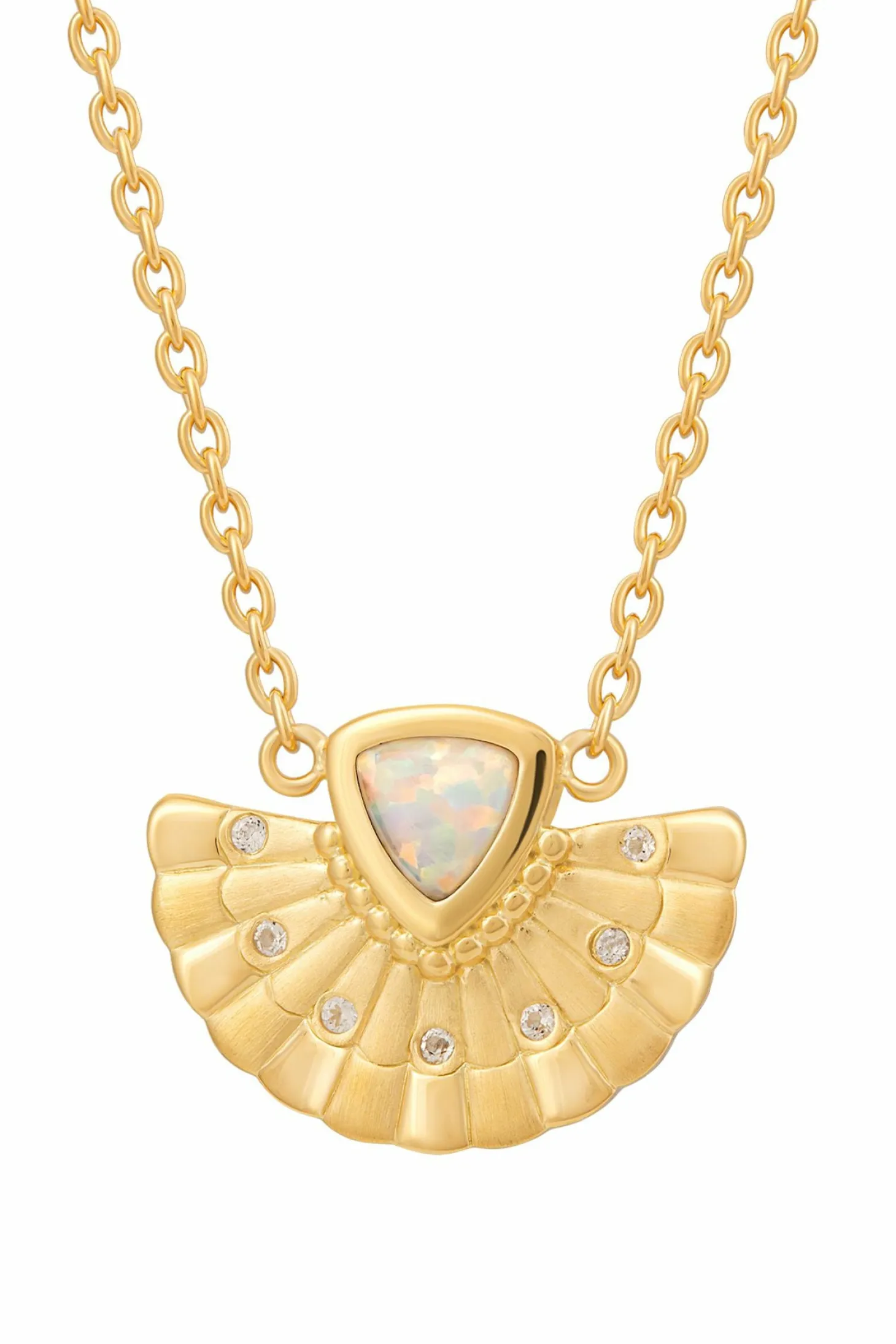 Collier 925 Silber vergoldet Fächer Anhänger mit Opal & Weißtopas 41185220919390