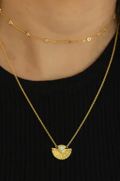 Collier 925 Silber vergoldet Fächer Anhänger mit Opal & Weißtopas 41185220919390