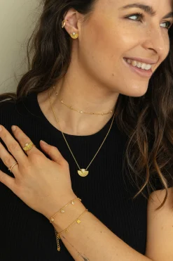 Collier 925 Silber vergoldet Fächer Anhänger mit Opal & Weißtopas 41185220919390