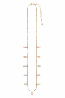 Collier 925 Sterling Silber gelb vergoldet AnhÀnger Zirkonia Baguette Pastell 41185115111518