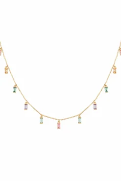 Collier 925 Sterling Silber gelb vergoldet Anhänger Zirkonia Baguette Pastell 41185115111518