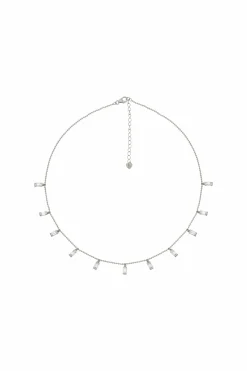 Collier 925/- Sterling Silber rhodiniert Anhänger Zirkonia Baguette 41184797622366