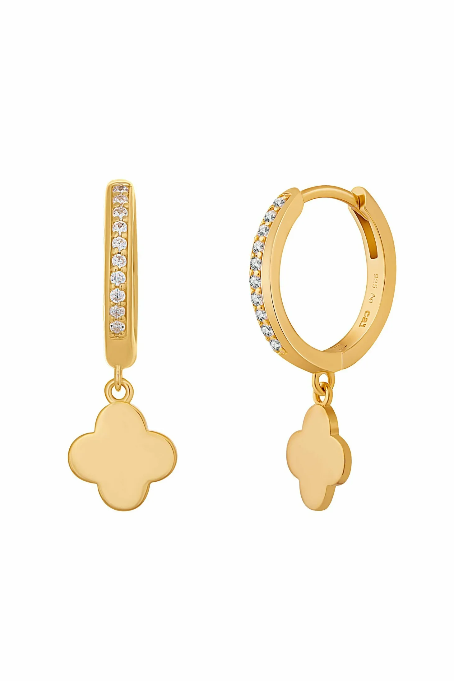 Creole 925 Sterling Silber gelb vergoldet Kleeblatt Zirkonia 41184874627166