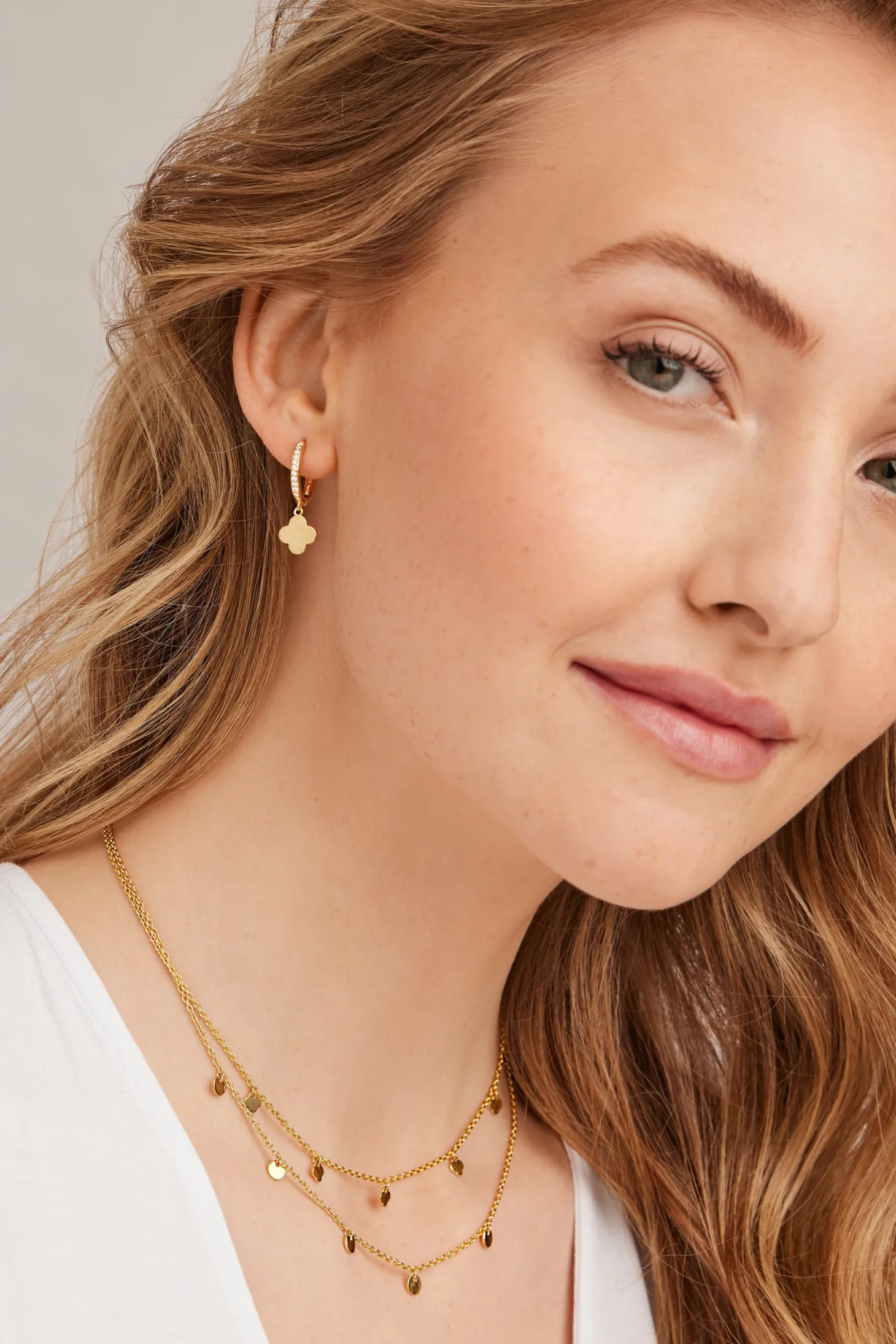 Creole 925 Sterling Silber gelb vergoldet Kleeblatt Zirkonia 41184874627166