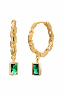 Creole 925 Sterling Silber vergoldet Kettendesign Baguette Anhänger grün 41185176453214