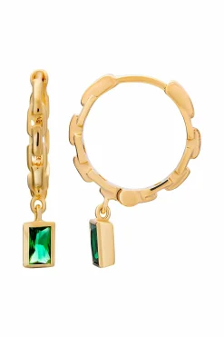 Creole 925 Sterling Silber vergoldet Kettendesign Baguette Anhänger grün 41185176453214