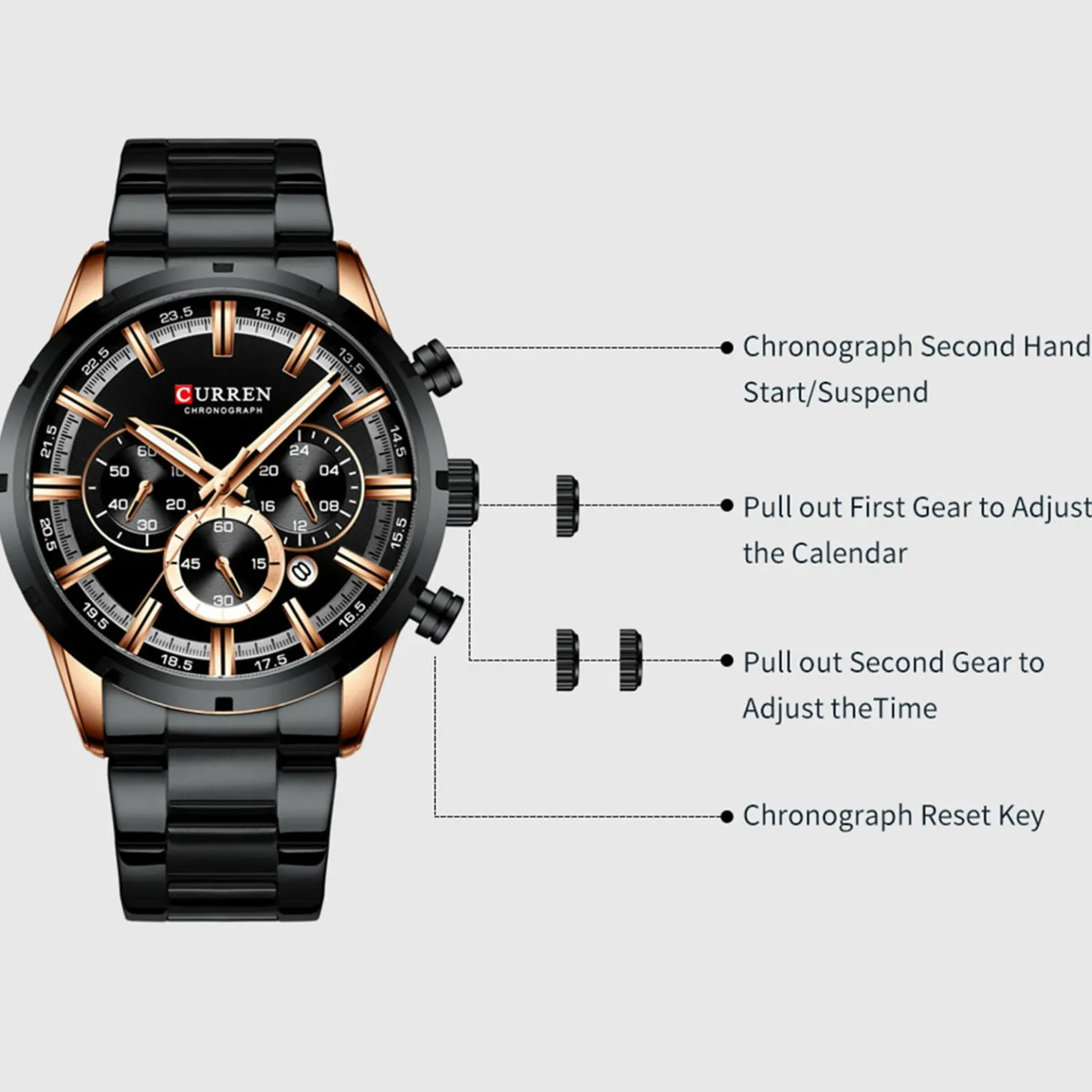 CURREN Men's Business Quartz Watch - Waterproof, Large Dial, Luminous Hands, Chronograph 8355