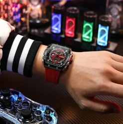 CURREN Men's Multi-Function Chronograph Quartz Watch with Silicone Strap and Date Display 8442