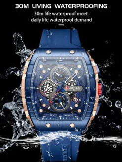 CURREN Men's Multi-Function Chronograph Quartz Watch with Silicone Strap and Date Display 8442