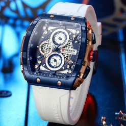 CURREN Men's Multi-Function Chronograph Quartz Watch with Silicone Strap and Date Display 8442