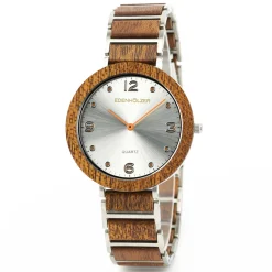 Edenhölzer Holzuhr Damen Armbanduhr Quarz Holzarmband Uhr Hardlex Flores