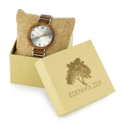 Edenhölzer Holzuhr Damen Armbanduhr Quarz Holzarmband Uhr Hardlex Flores