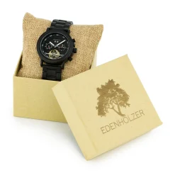 Edenhölzer Holzuhr Damen Armbanduhr Automatik Borneo Holzarmband Datumsanzeige