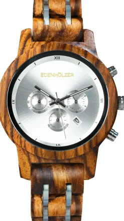 Edenhölzer Holzuhr Damen Armbanduhr Chronograph Holzarmbanduhr Bonaire Datumsanzeige