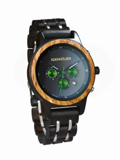 Edenhölzer Holzuhr Damen Holzarmband Chronograph St. Lucia