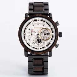 Edenhölzer Holzuhr Herren Armbanduhr Chronograph Holzarmband Saona Datumsanzeige