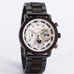 Edenhölzer Holzuhr Herren Armbanduhr Chronograph Holzarmband Saona Datumsanzeige