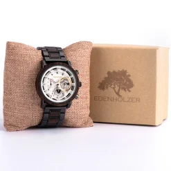 Edenhölzer Holzuhr Herren Armbanduhr Chronograph Holzarmband Saona Datumsanzeige