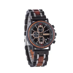 Edenhölzer Holzuhr Herren Armbanduhr Chronograph Madeira Holzarmband ED091-008