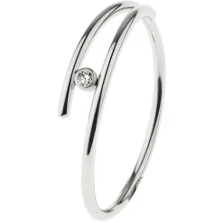 Ernstes Design Damen Ring mit umfassten Diamant Größe 54 Silber R723-54