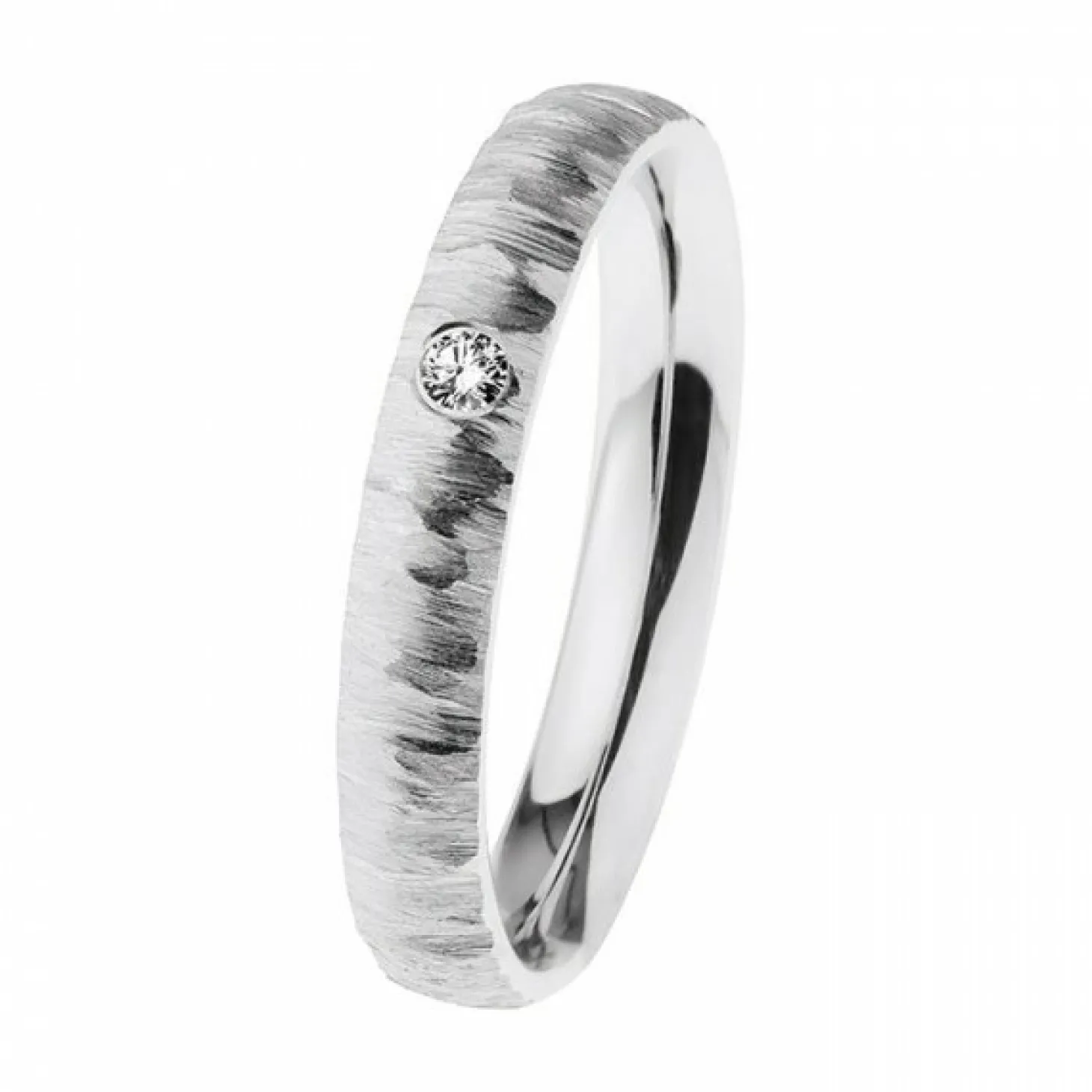 Ernstes Design Damen Trauring mit Diamant Schmal Größe 55 Silber R633-55