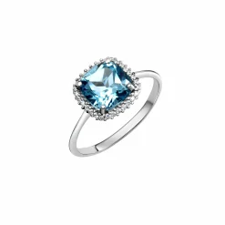 Fascination by Ellen K. 375 Weißgold mit Blautopas (beh.) und Zirkonia weiß Ring 41678900068446