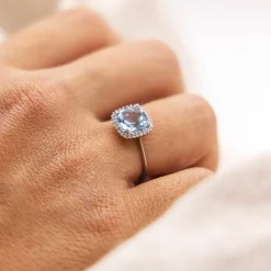 Fascination by Ellen K. 375 Weißgold mit Blautopas (beh.) und Zirkonia weiß Ring 41678900068446