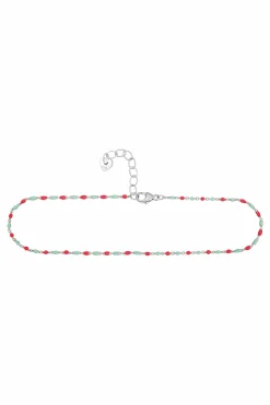 Fußkette 925 Silber rhodiniert Email in pink und türkis 41185185824862