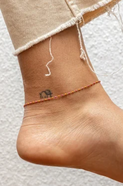 Fußkette 925 Silber vergoldet Email in pink und orange 41185185431646