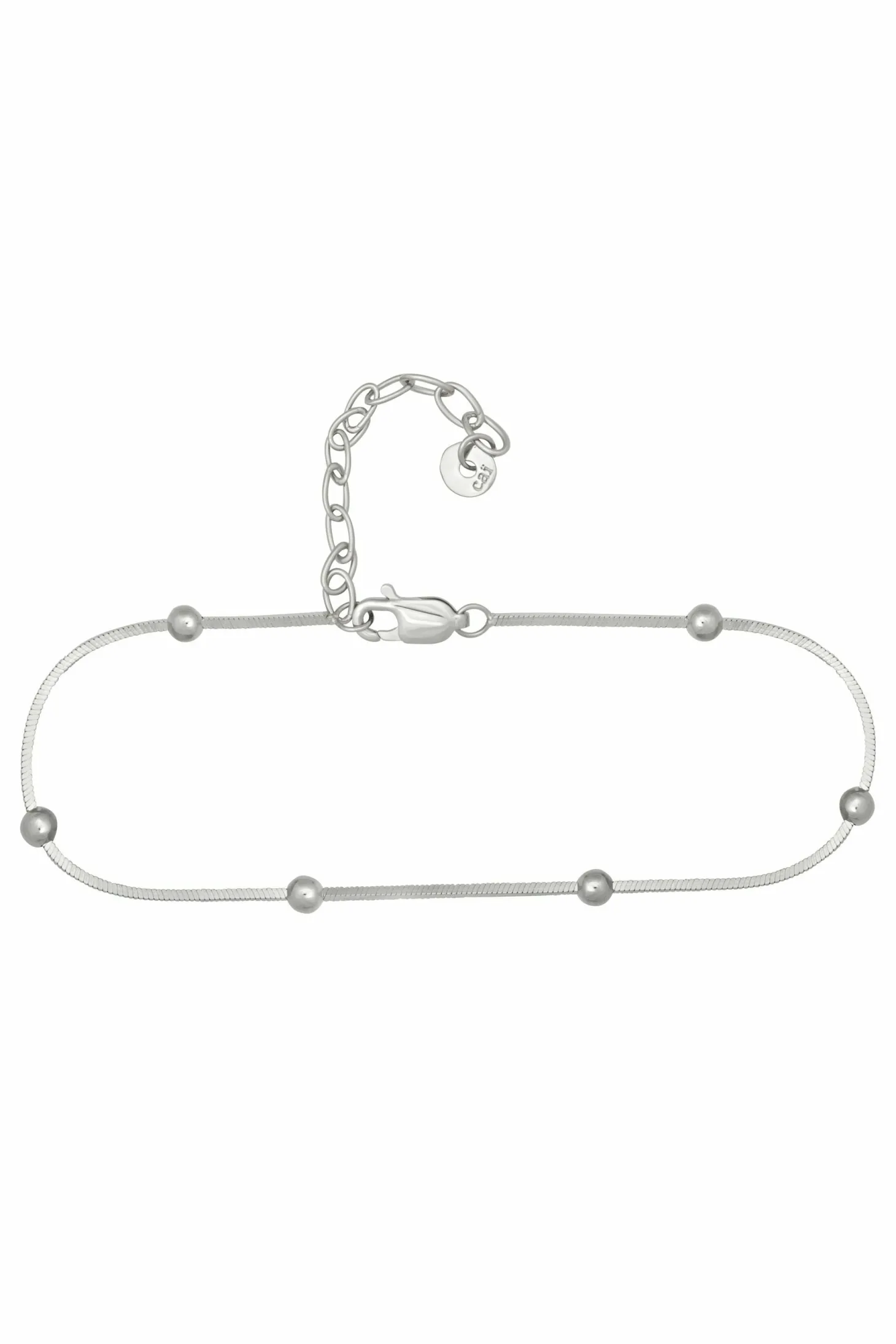 Fußkette 925/- Sterling Silber rhodiniert Schlangenkette vierseitig diamantiert mit Kugeln 41184794935390