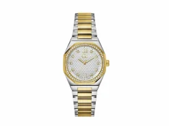 Guess Collection Damen Armbanduhr Coussin Sleek Mid Size Metall Silber Gelbgold Z25002L1MF