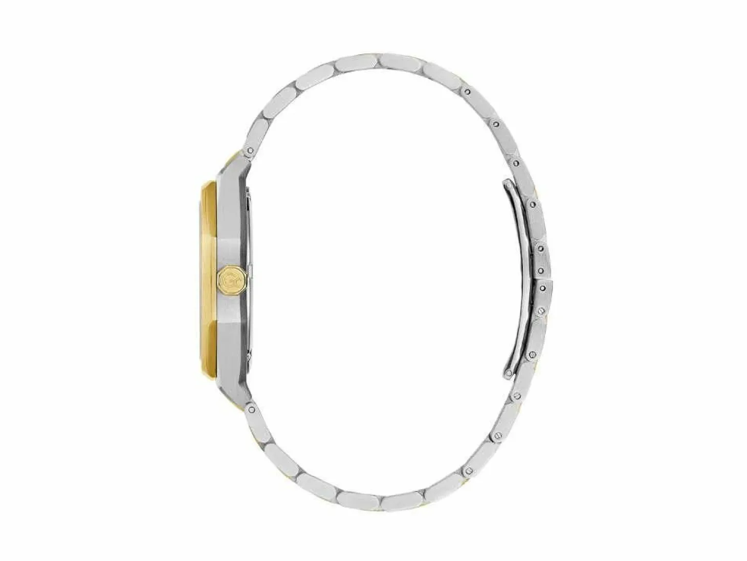 Guess Collection Damen Armbanduhr Coussin Sleek Mid Size Metall Silber Gelbgold Z25002L1MF