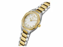 Guess Collection Damen Armbanduhr Coussin Sleek Mid Size Metall Silber Gelbgold Z25002L1MF