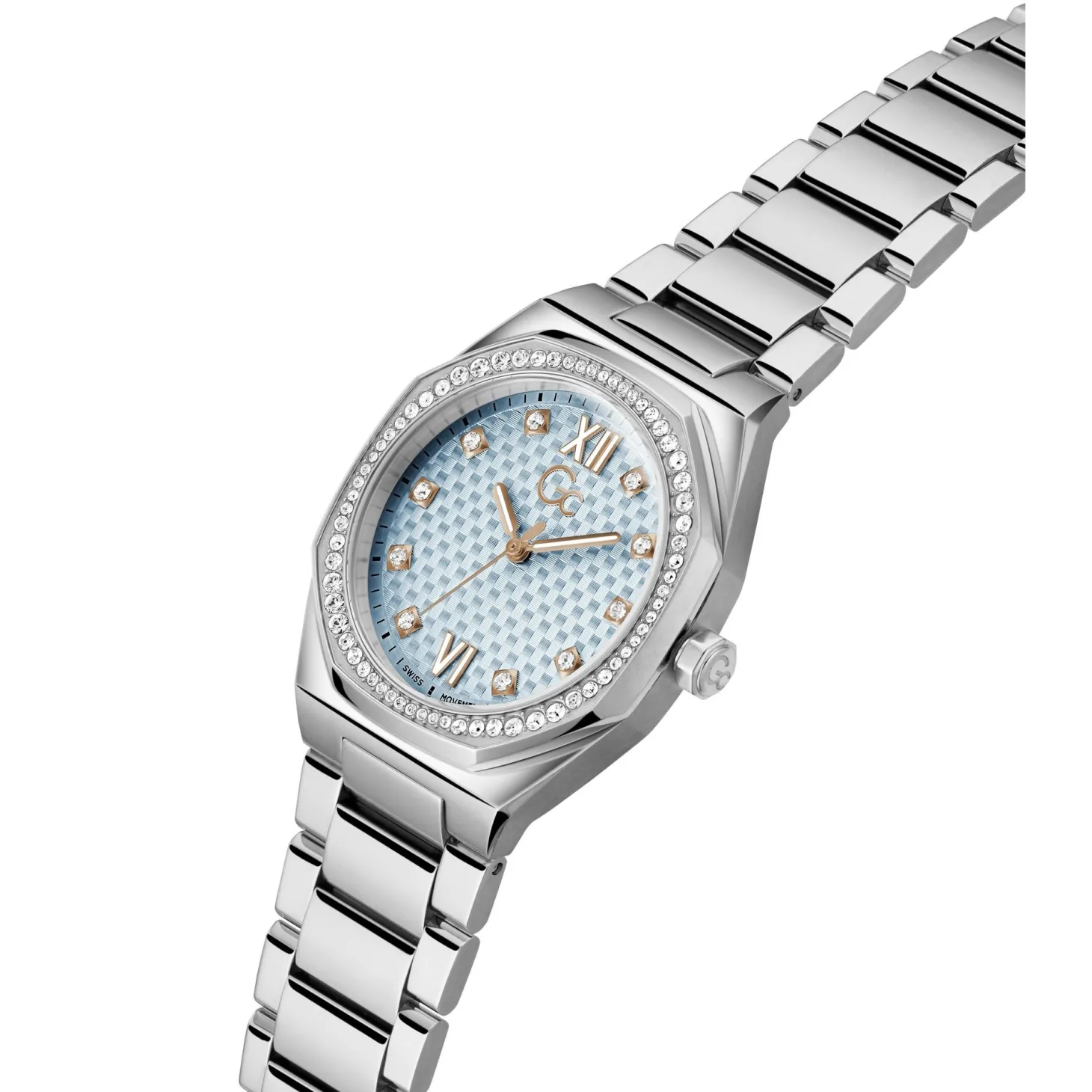 GUESS Collection GC Damen Armbanduhr Coussin Sleek Mid Size 34mm silber blau Z25003L7MF